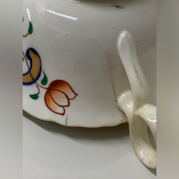 19th Century Antique Gaudy Welsh Crest Pattern Teacup & Saucer Set - Picture 11 of 16